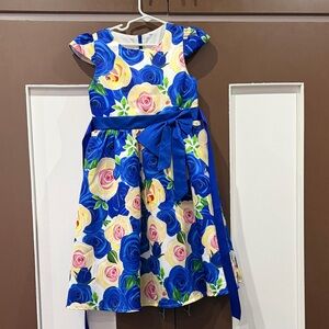 Floral Kids Dress with Blue and Pink Roses